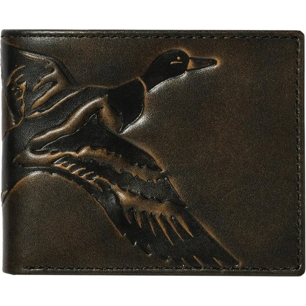 Men's Duck Classic Bifold Brown Grain premium Leather Fishing Wallet Card